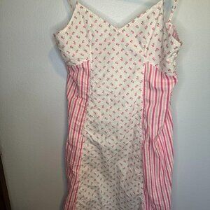 Domi Mixed Print 100% Cotton Side Button Slip Nightgown Coquette Roses SMALL